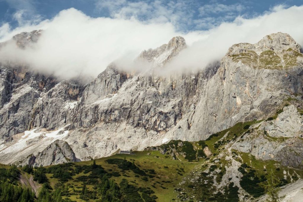 Looking up at Dachstein from the base cable car station