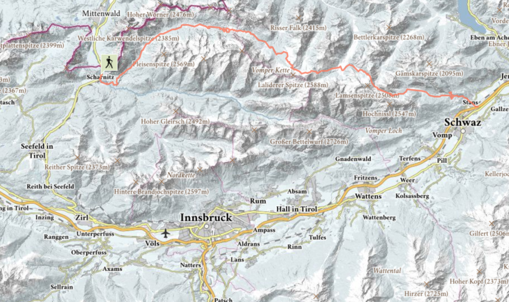 Map of our hike relative to Innsbruck