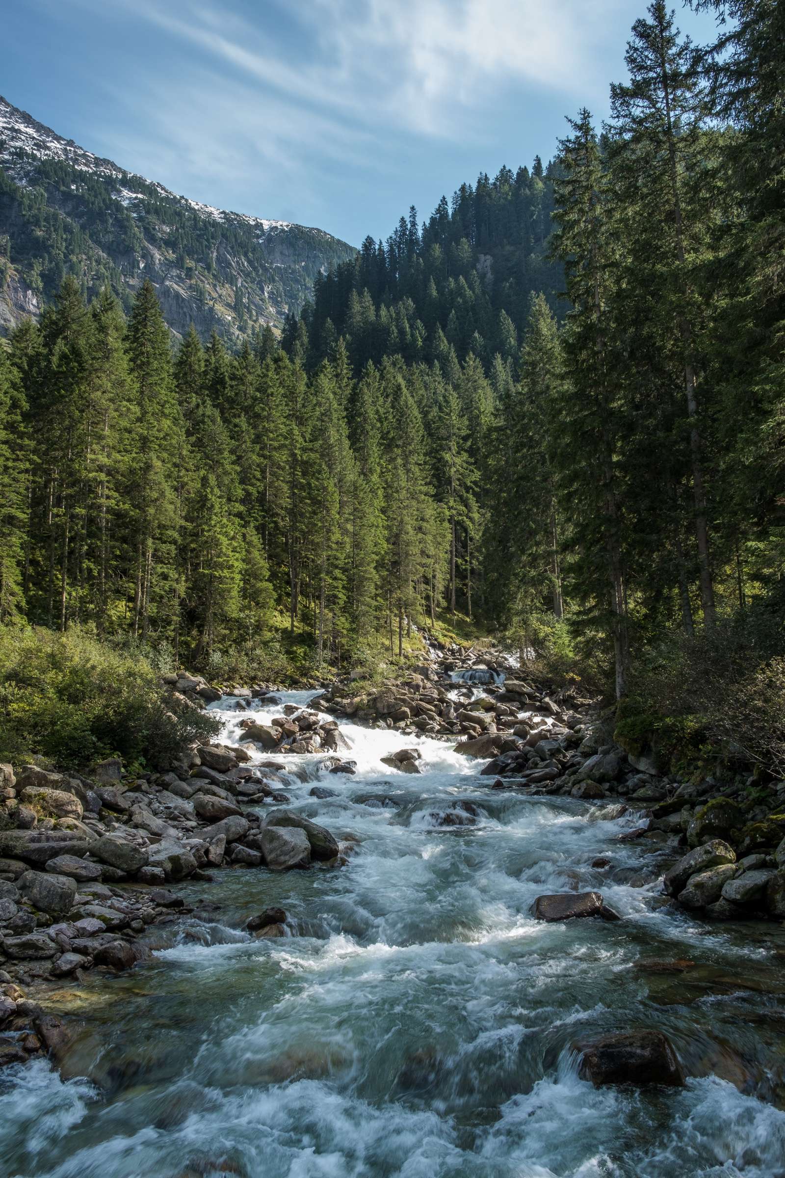 Krimml river gushing through the mountains