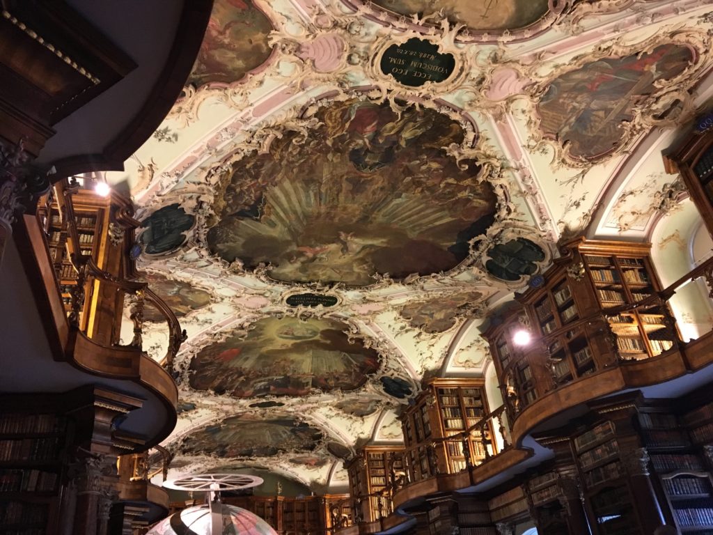 Marvellous painted and decorated ceiling at abbey library St. Gallen