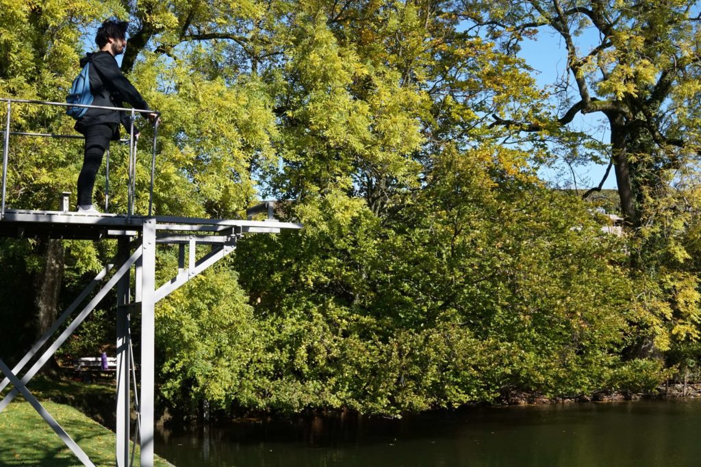 Aydin on a life guard lookout at Drei Weieren