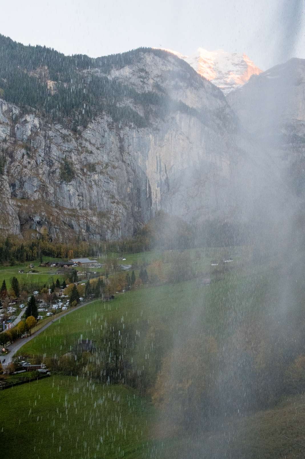 Sunset from behind Staubbach waterfalls