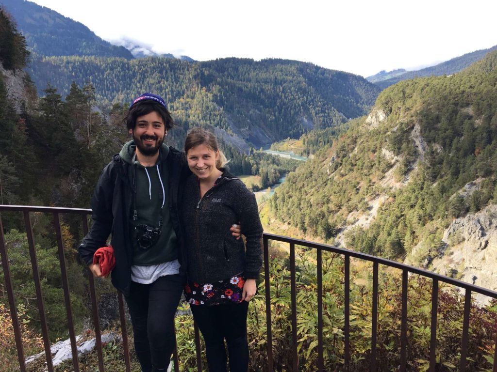 Caroline and Aydin over the Ruinaulta in Switzerland