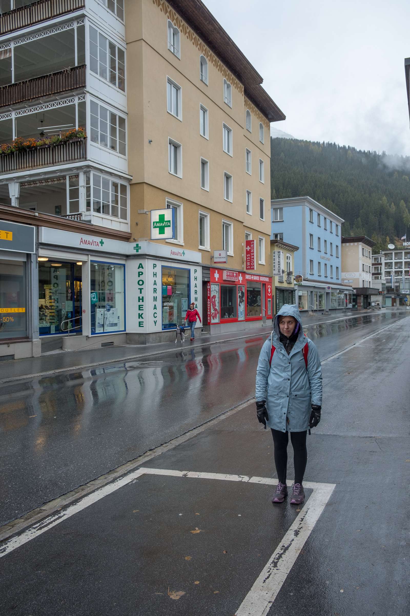 Caroline look glum in wet moody Davos