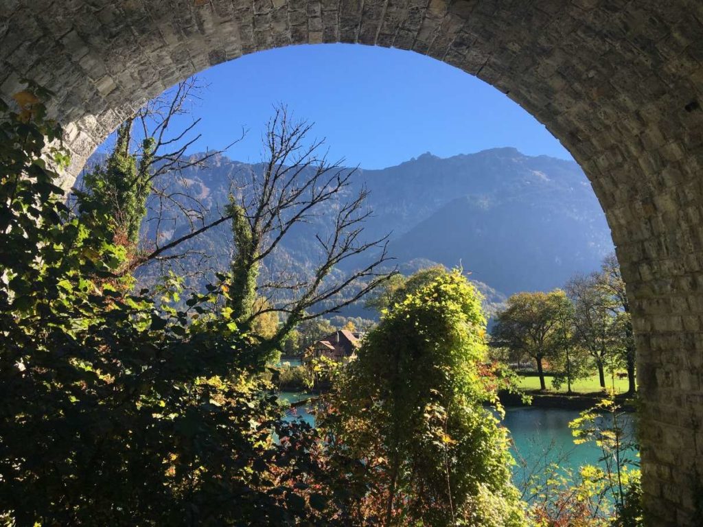 Mountains through an archway in Interlaken