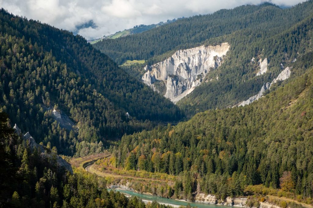 The Ruinaulta gorge surrounded by lush forests