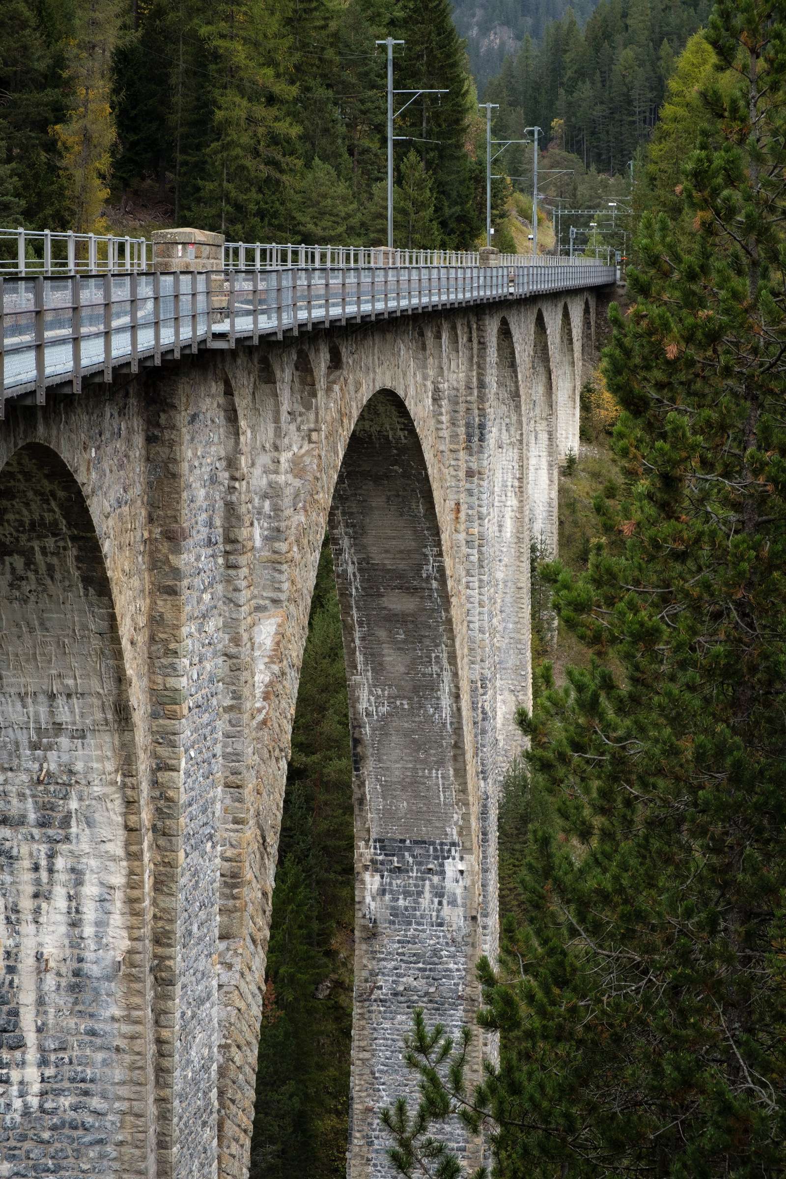 The huge Wiesenerviadukt arched train and pedestrian bridge on the Glacier Express