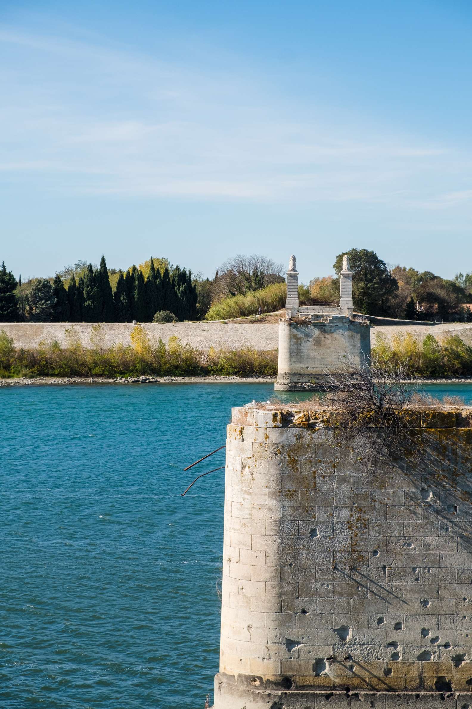 Remains of old bridge across the Rhône