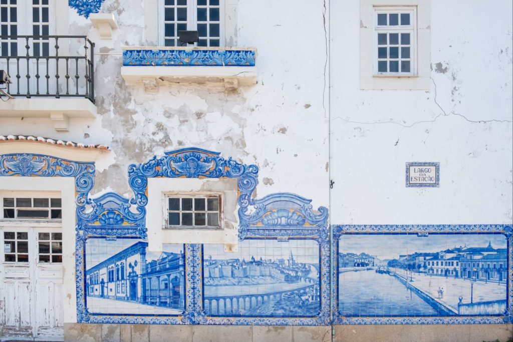 Aveiro train station with tiled scenes of Aveiro