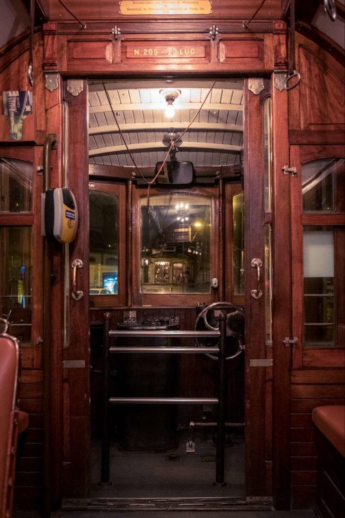 Beautiful wooden interior of old tram on line 1