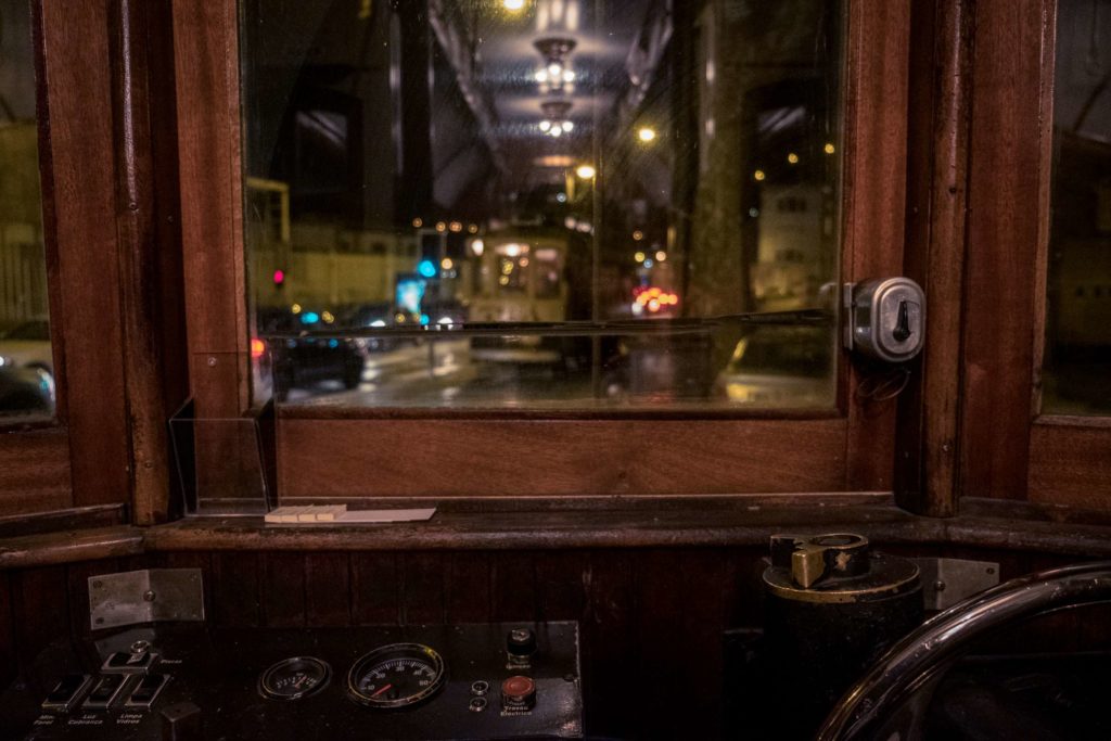 Controls of old wooden tram on Porto line number 1