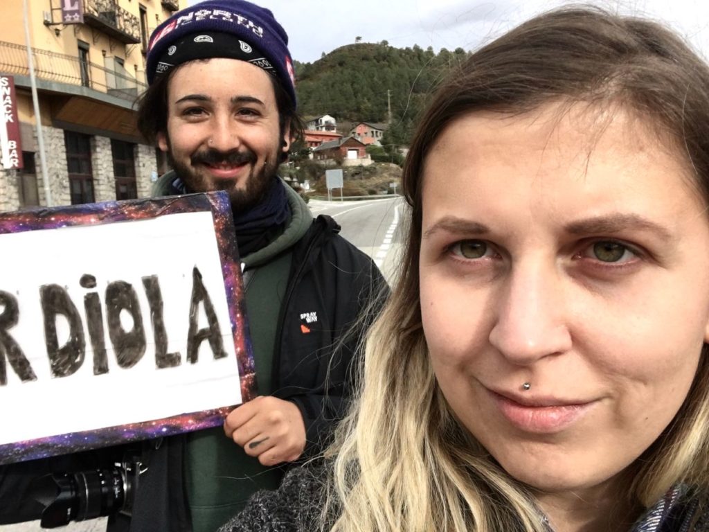 Selfie of us hitchhiking to Guardiola in Catalonia