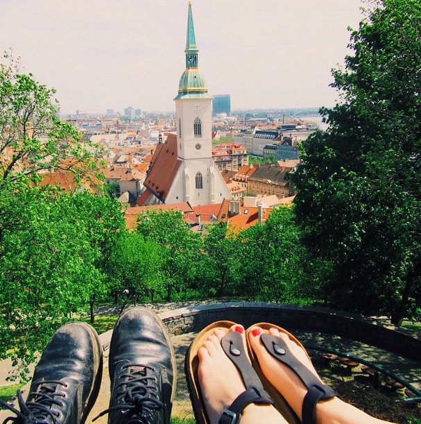 Aydin + Caroline watching Bratislava from the castle