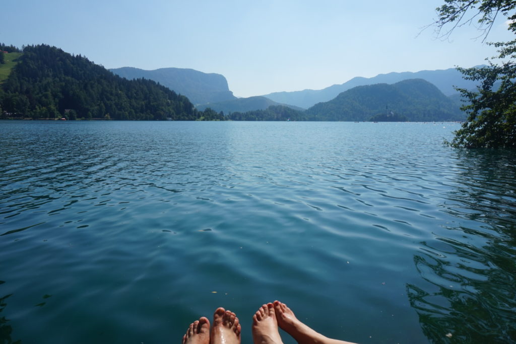 Aydin + Caroline enjoying the views across lake Bled