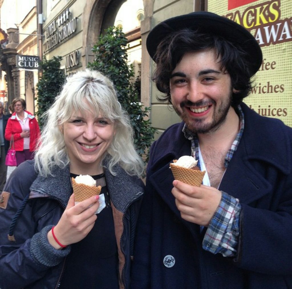 Aydin and Caroline eating ice cream in Prague shortly after we met