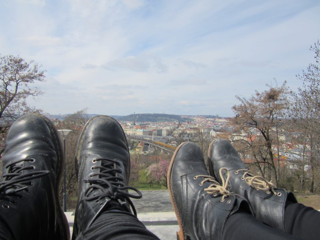 Aydin + Caroline sitting above Bratislava