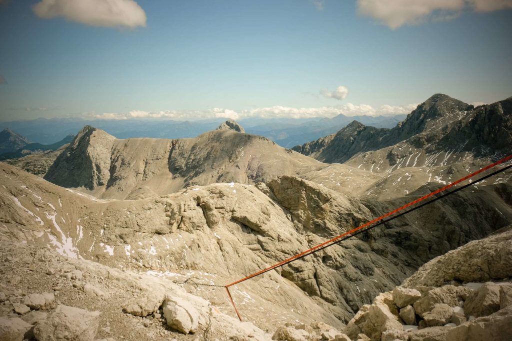 View of vertical ropes close to the Dachstein ridge