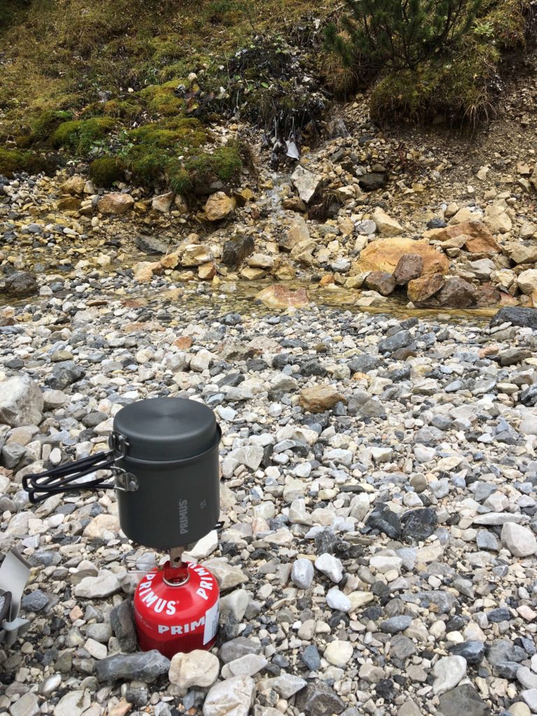 Cooking our noodles on our camp cooker