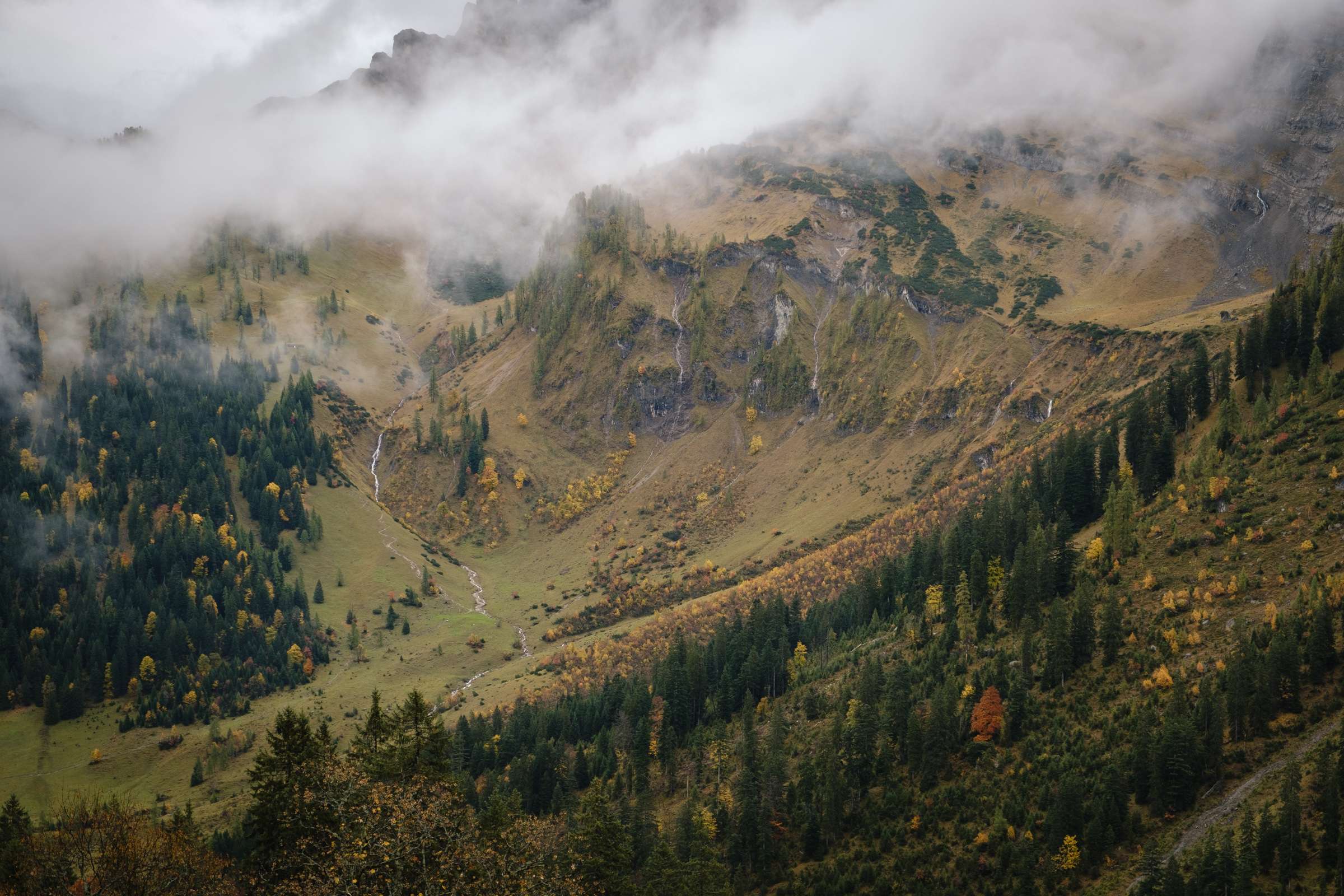 Clouds forming in the Karwendel valley as the rain begins to stop
