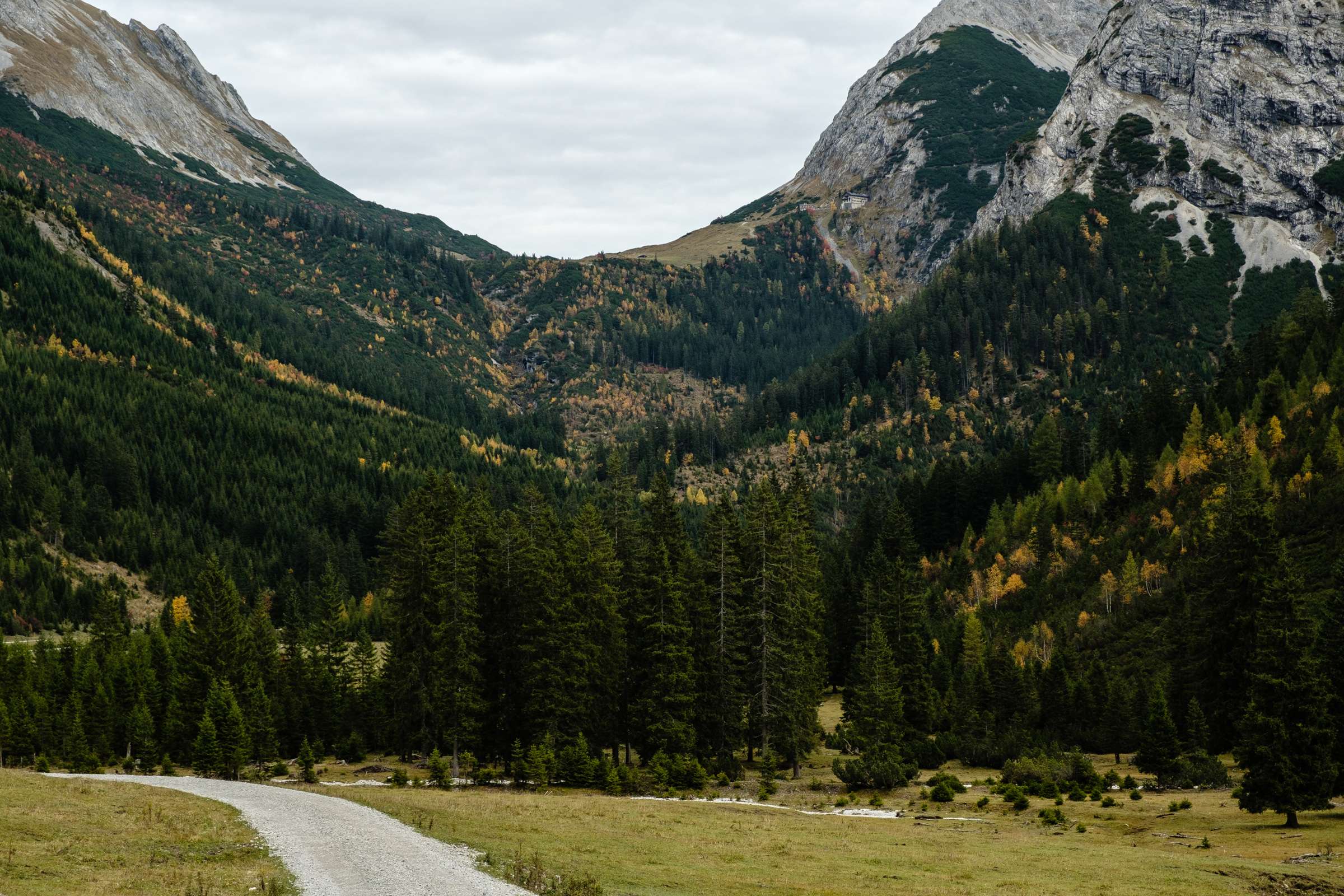 Looking at the last portion of the Karwendel hike of day one. Looking up to the mountain hut Karwendelhaus.