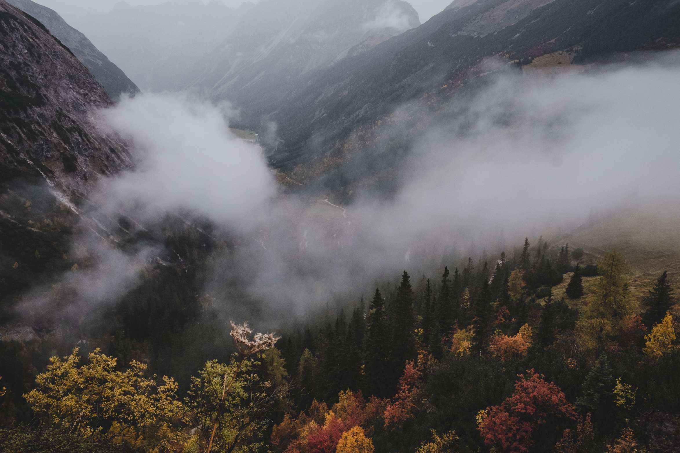 A view in to the Karwendel valley we climbed from yesterday, cloudy, rainy and moody looking