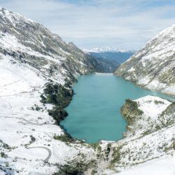 Looking over the full lower reservoir to the valley below