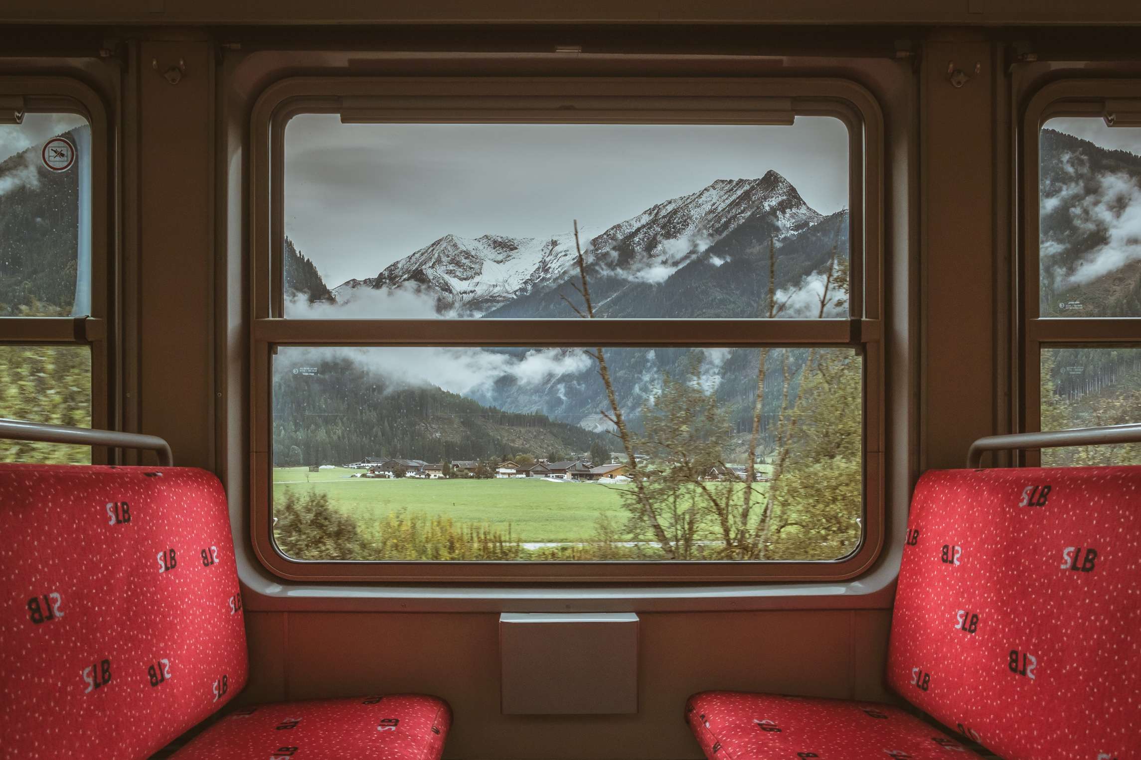 The view from the pinzgauerbahn - snowy mountains and a cute village