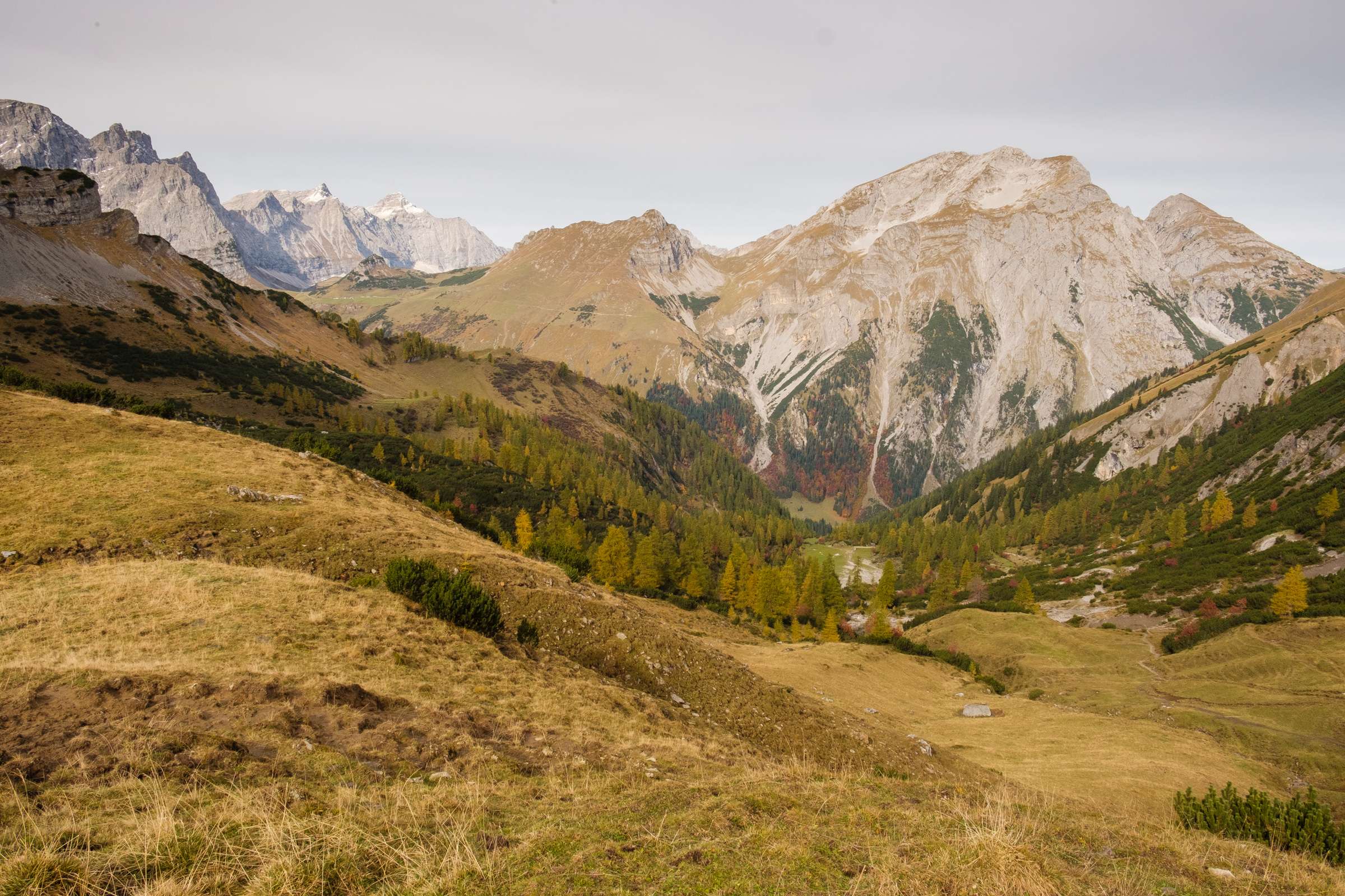 High above Eng Alm, surrounded by peaks and soft yellow colours