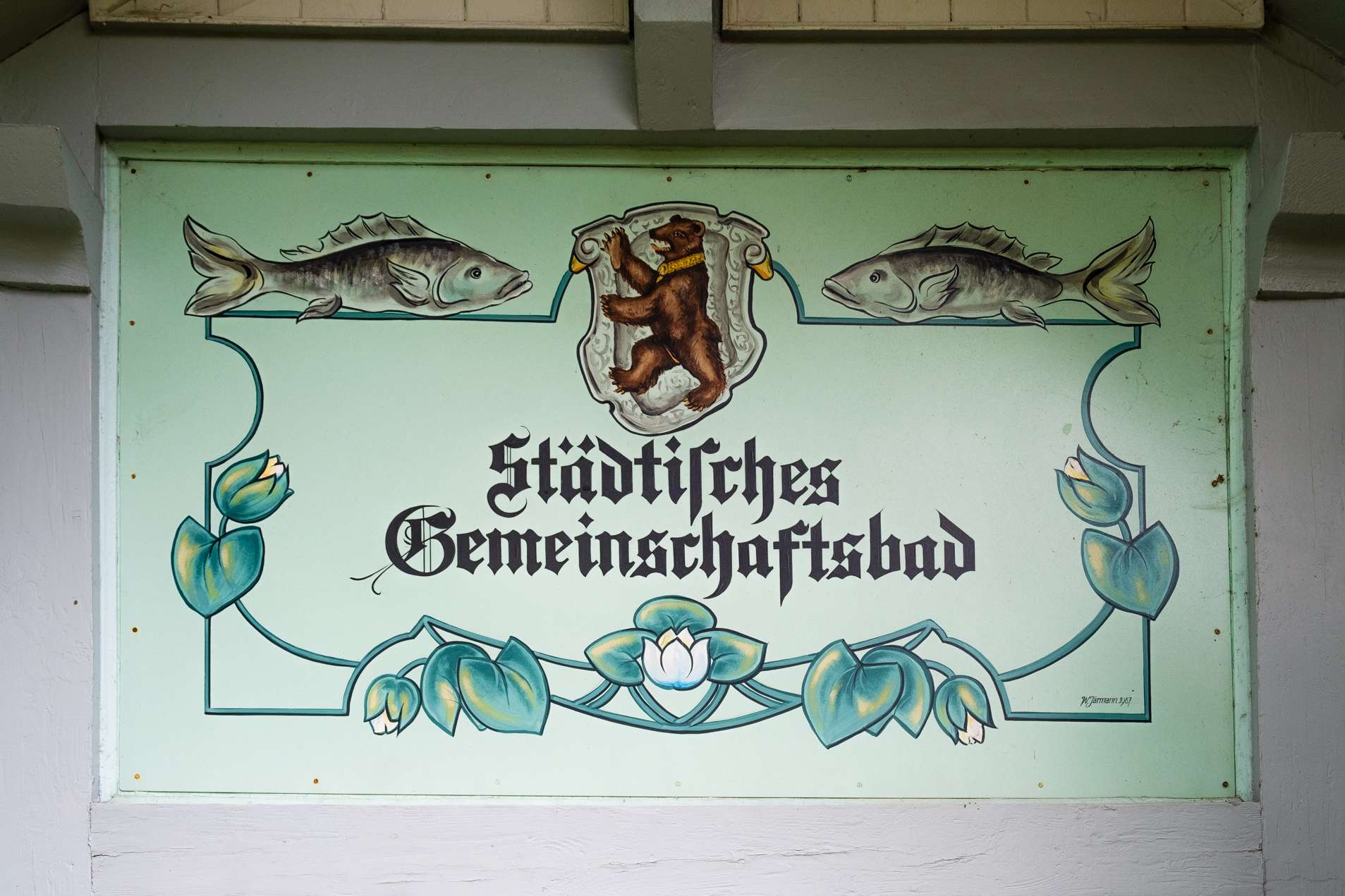 Sign at Drei Weieren in St. Gallen saying "Städtisches Gemeinschaftsbad" - communal bath