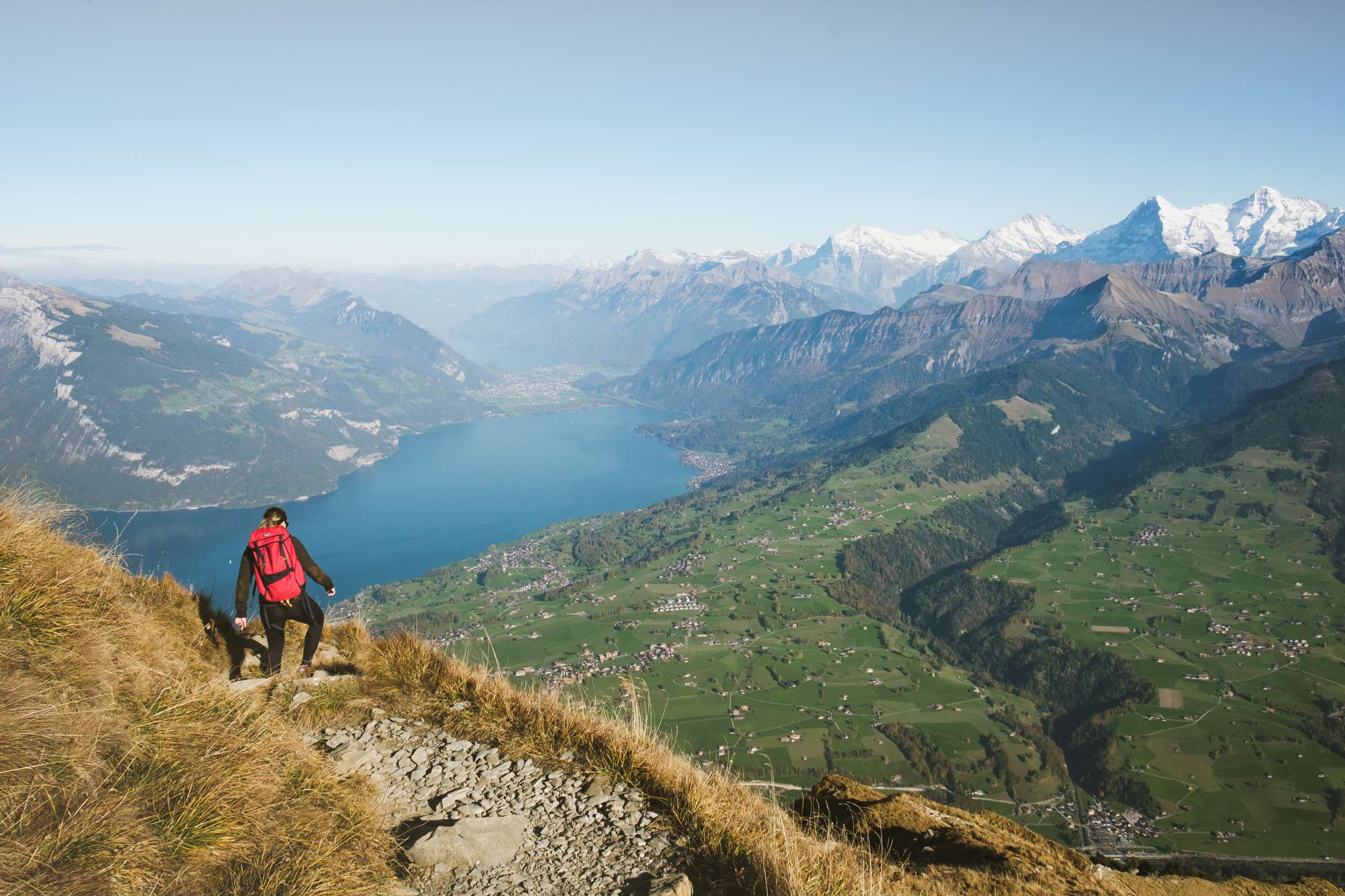 Caroline running down from the top of Niesen