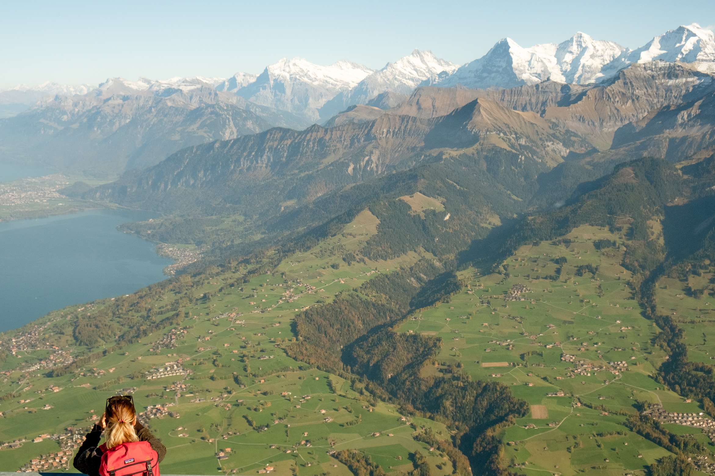 Caroline snapping pictures from the top of Niesen