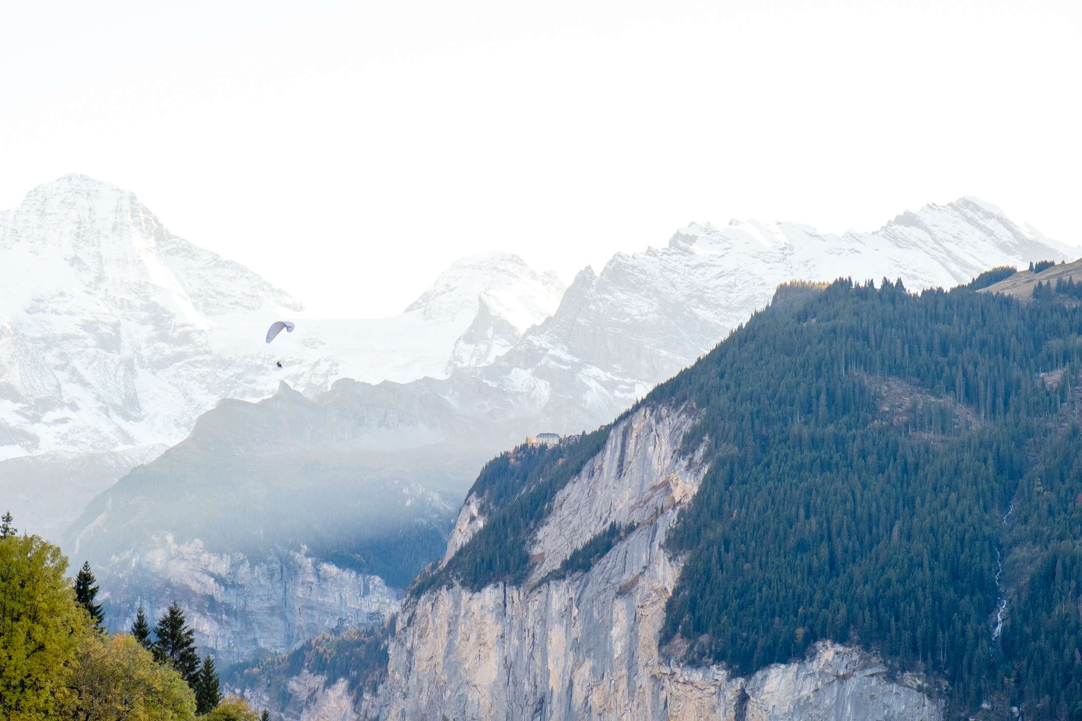 A paraglider in the Lauterbrunnen valley