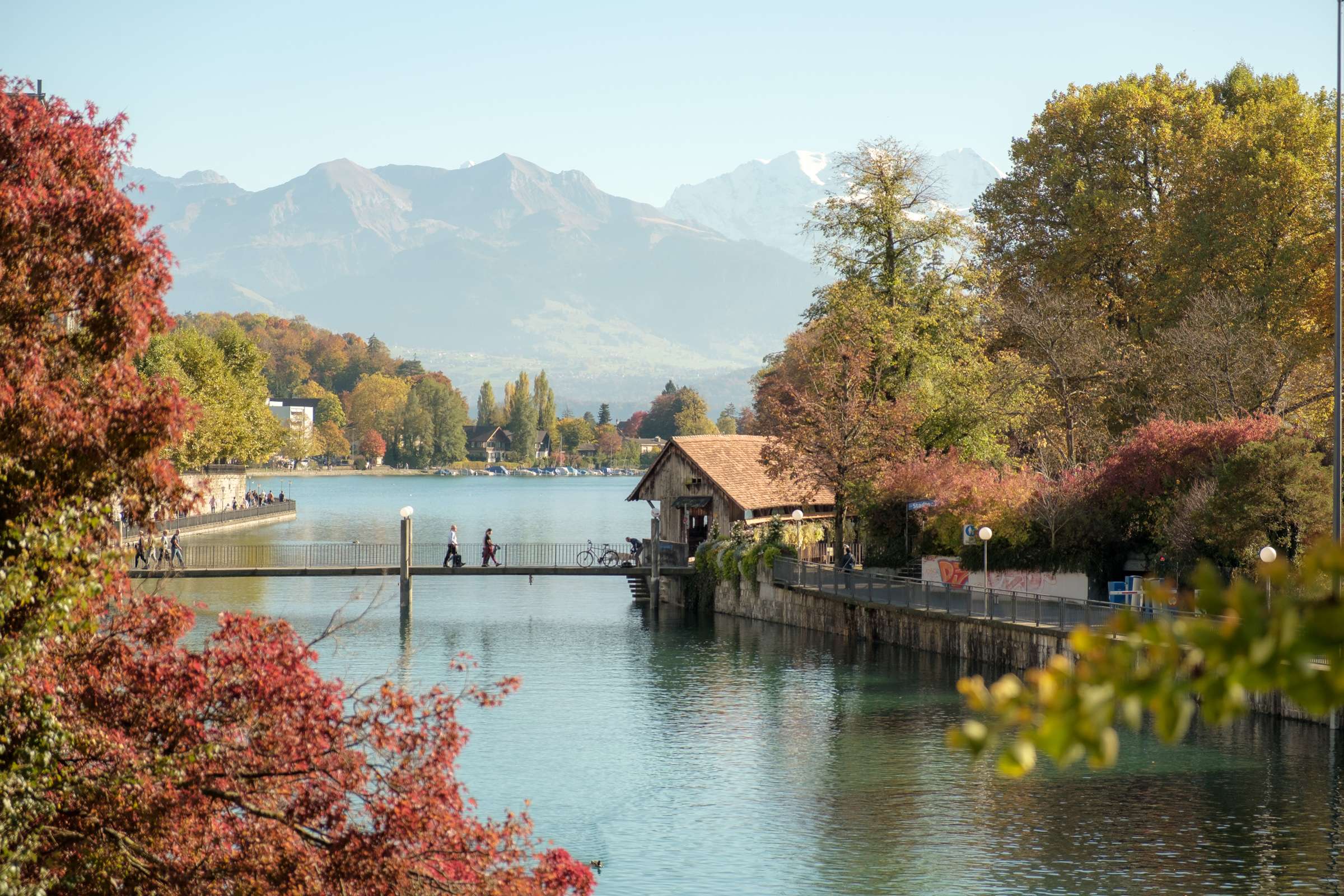 A cute bridge on the river Aare in Thun