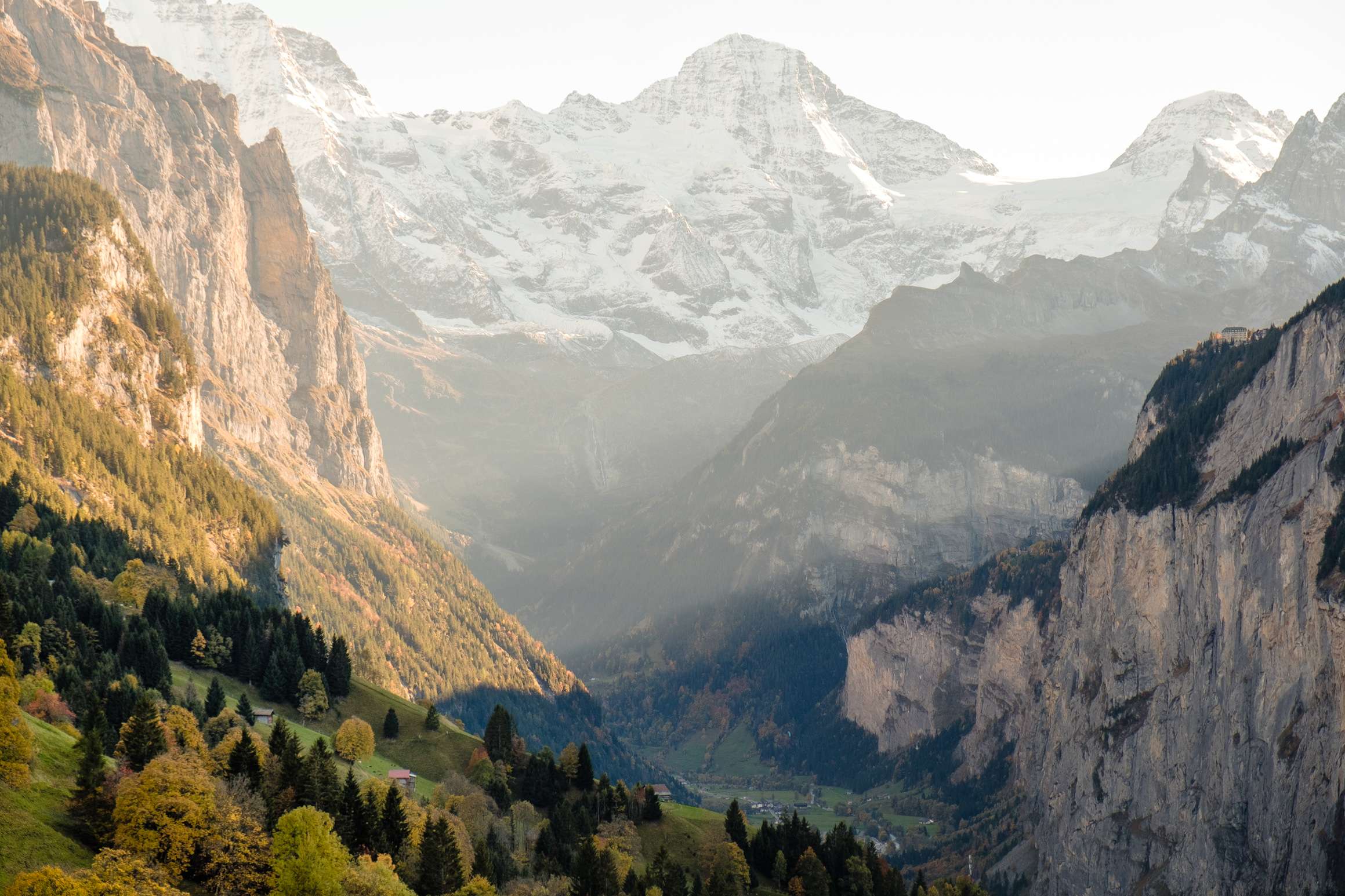 Sunset from Wengen in to Lauterbrunnen valley