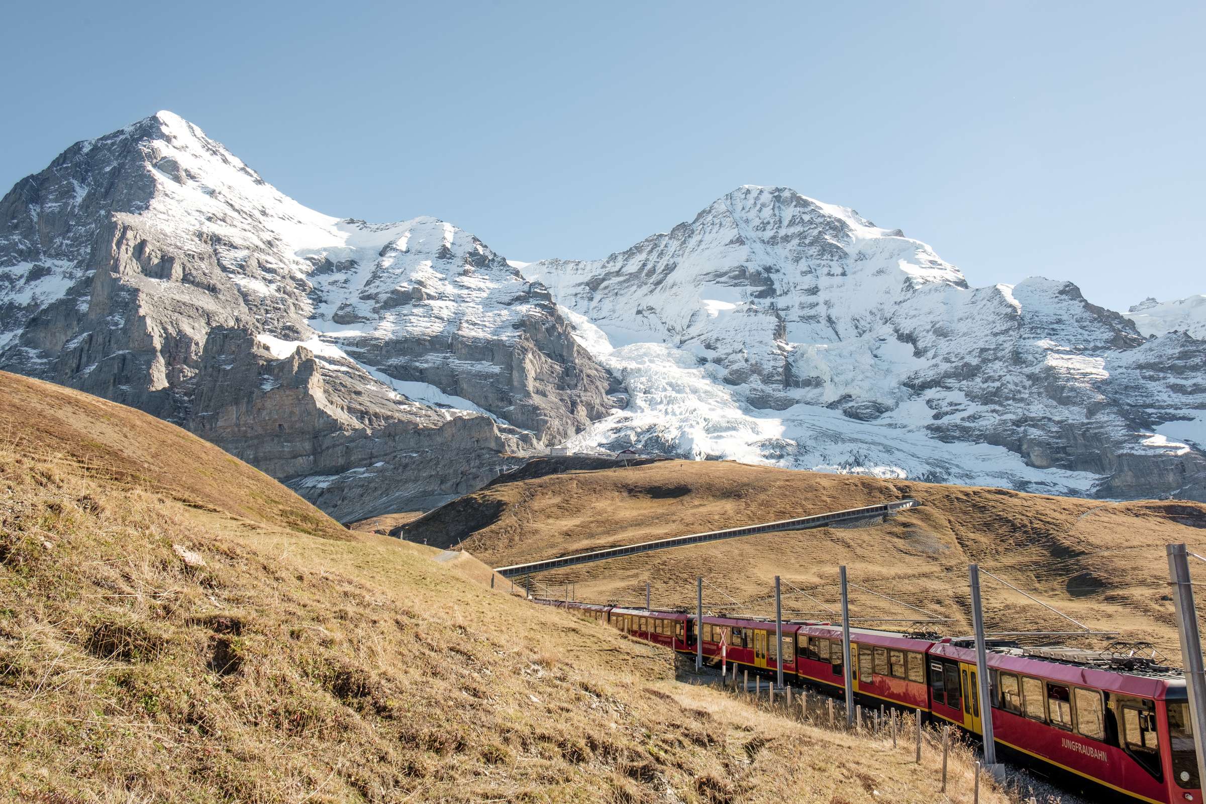 The Jungfrau train twisting through the mountains