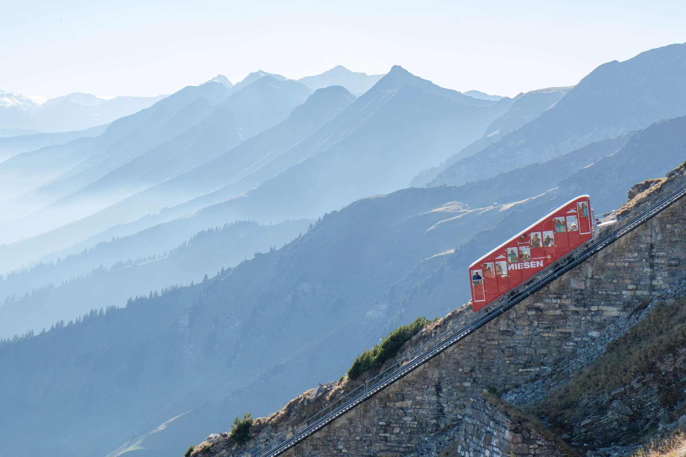 The Niesenbahn with mountain slopes in the background