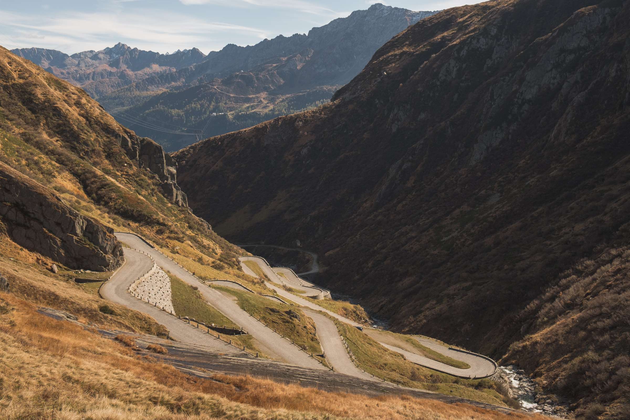 A bendy old road on Gotthard Pass. Typical of mountain passes in Switzerland