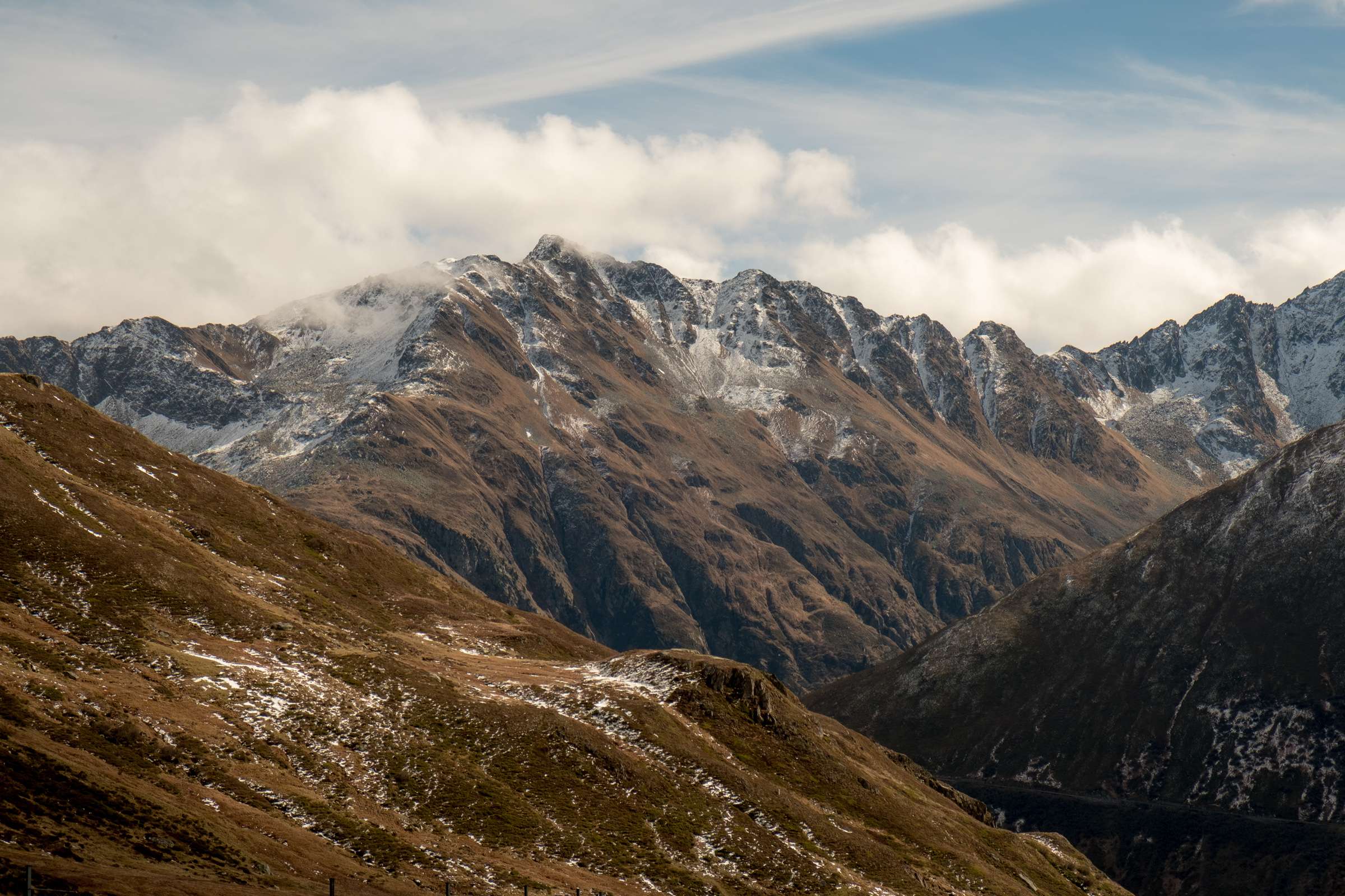 View from Oberalppass over the huge mountains of Switzerland