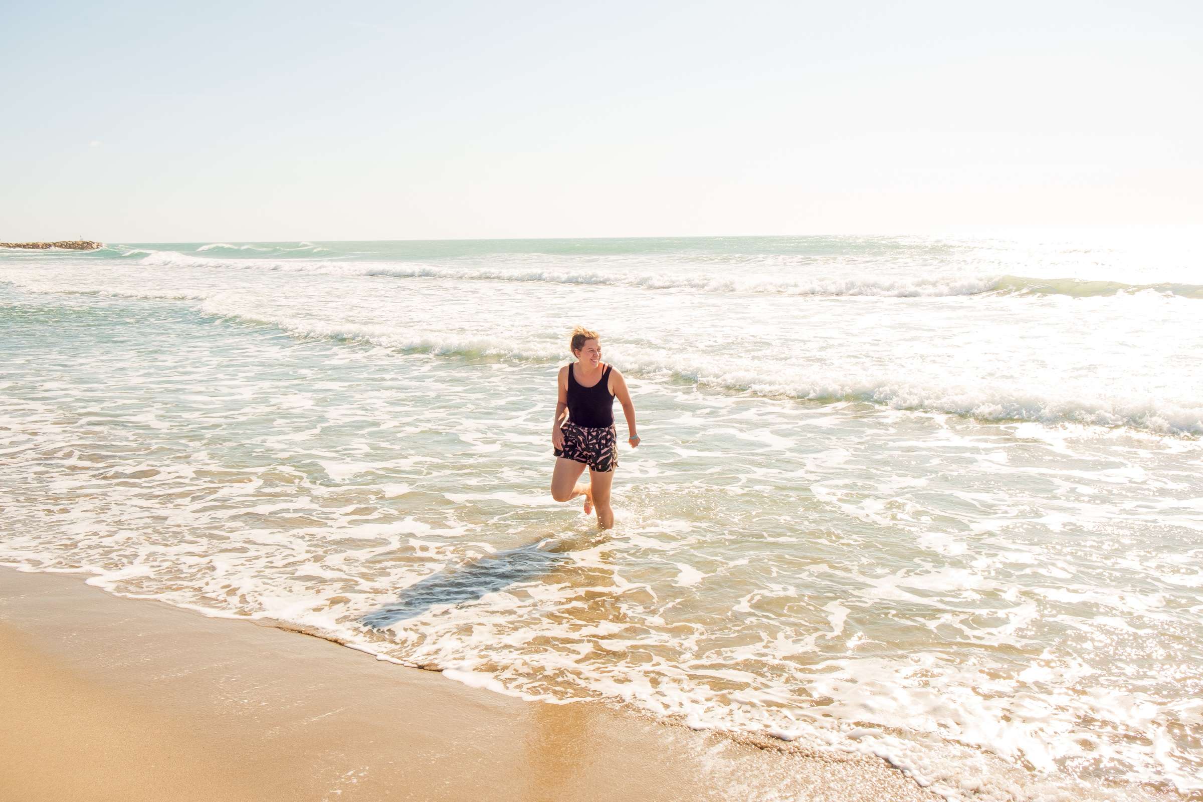 Caroline happy in the sea