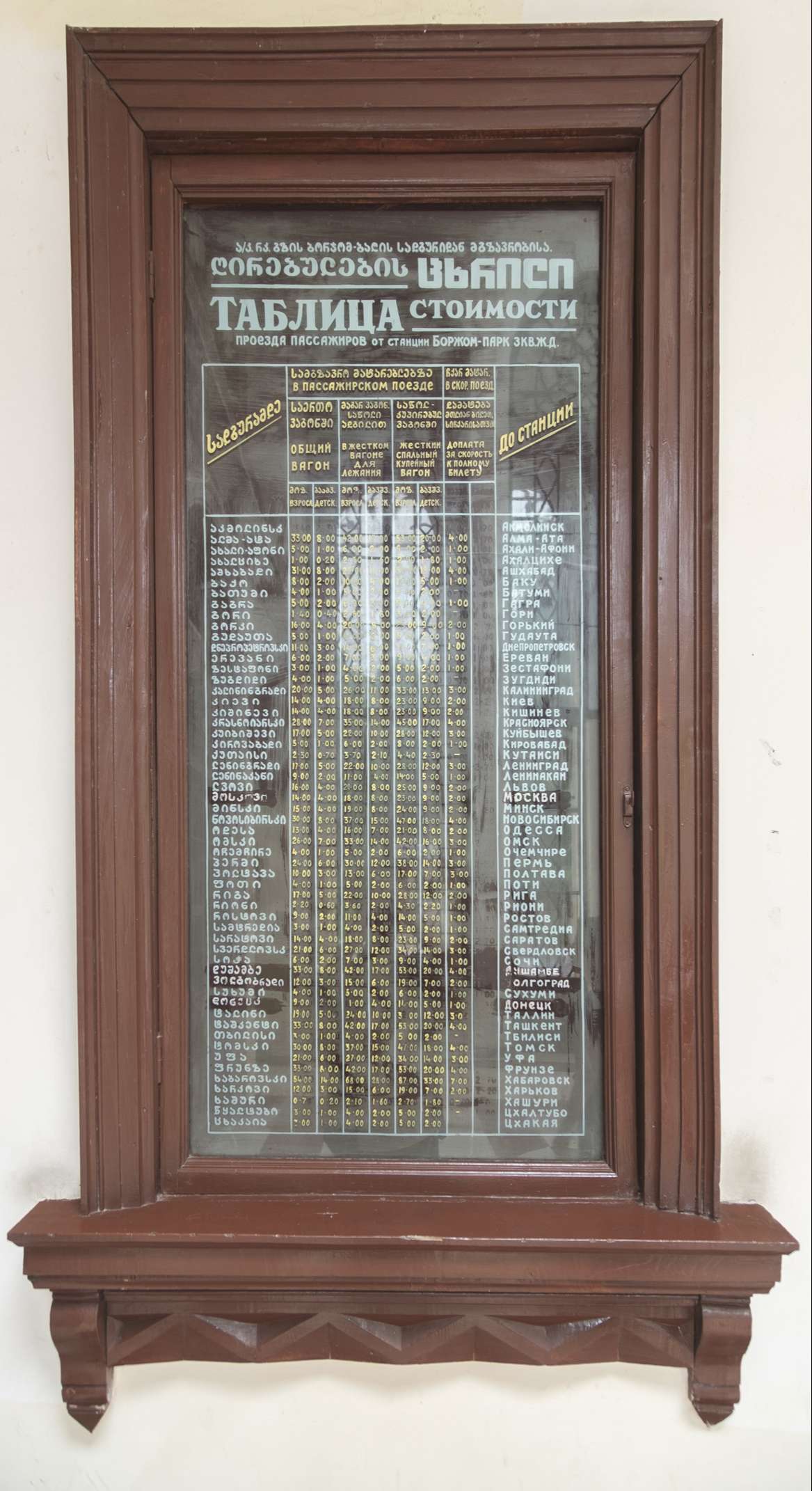 A timetable in the old train station in Borjomi, Old train station in Borjomi, Samtskhe-Javakheti