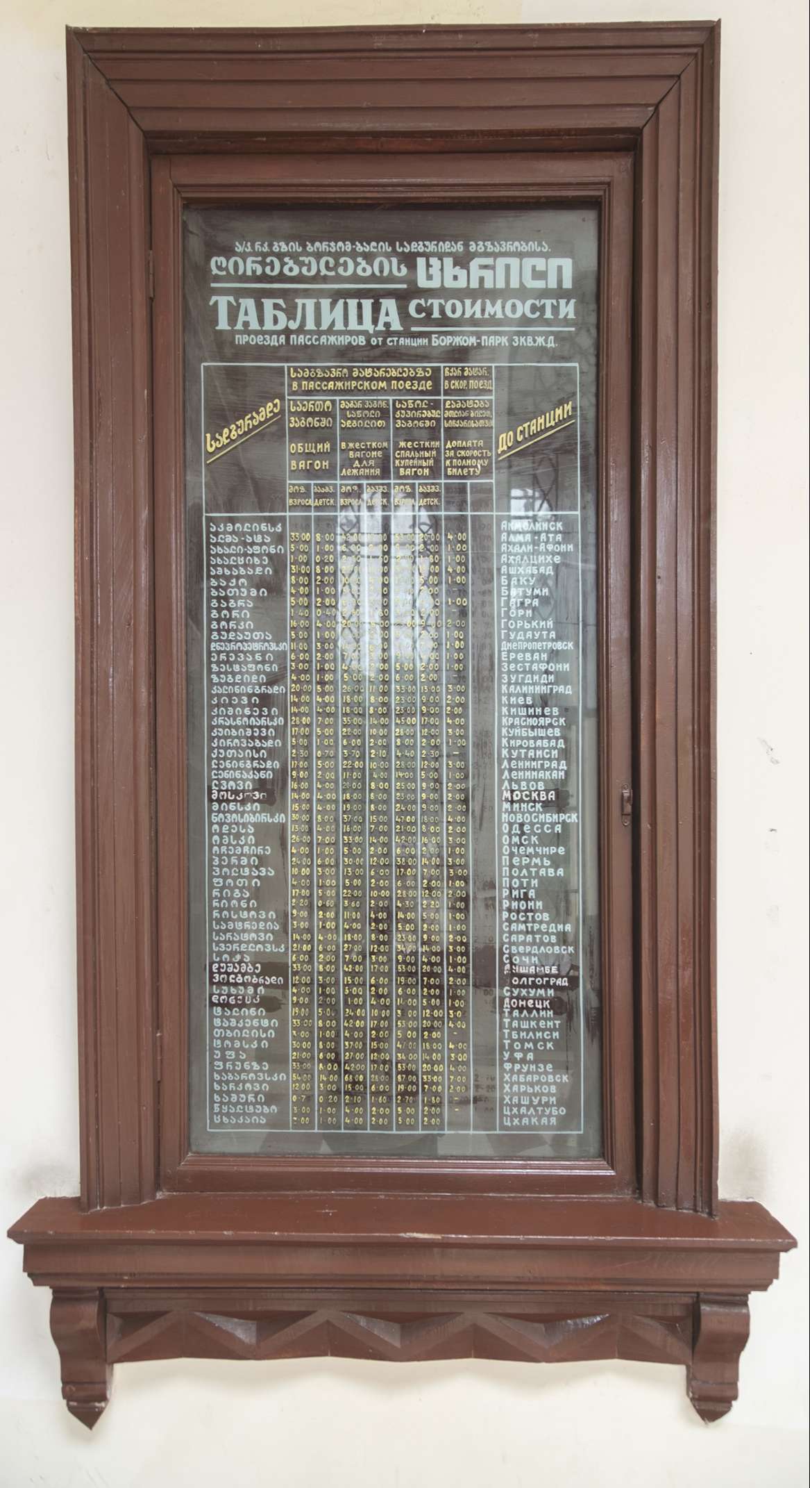 A timetable in the old train station in Borjomi, Old train station in Borjomi, Samtskhe-Javakheti