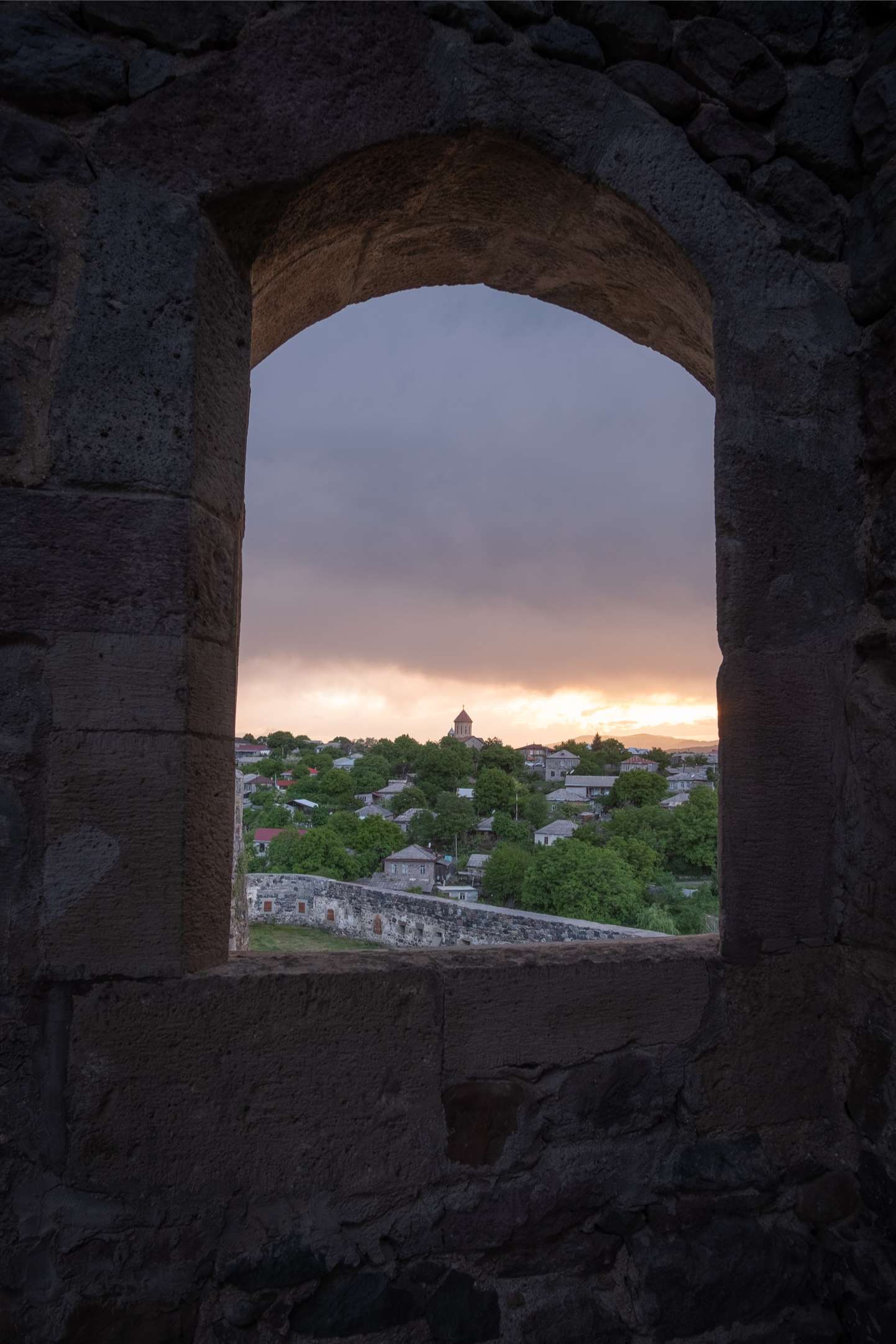 View from Rabati Castle through a window on Akhaltsikhe, Samtskhe-Javakheti