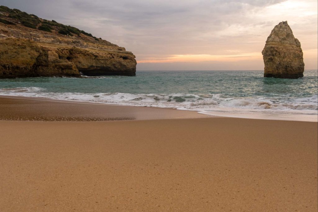 Beautiful sunrise at Carvalho Beach on the Algarve