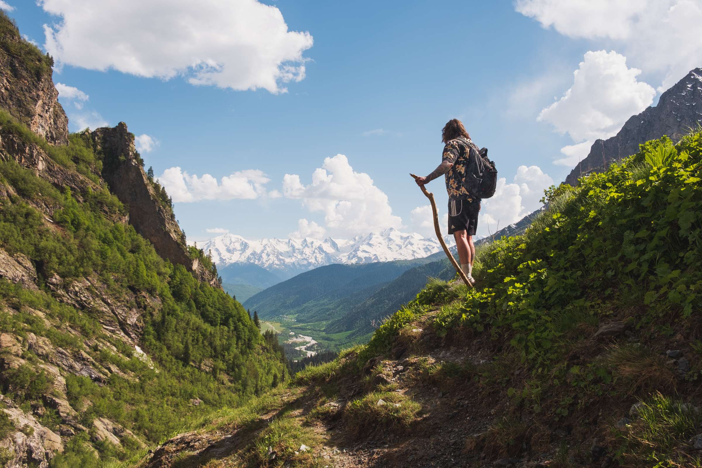 View over Dolra valley from Shdugra waterfall in Svaneti