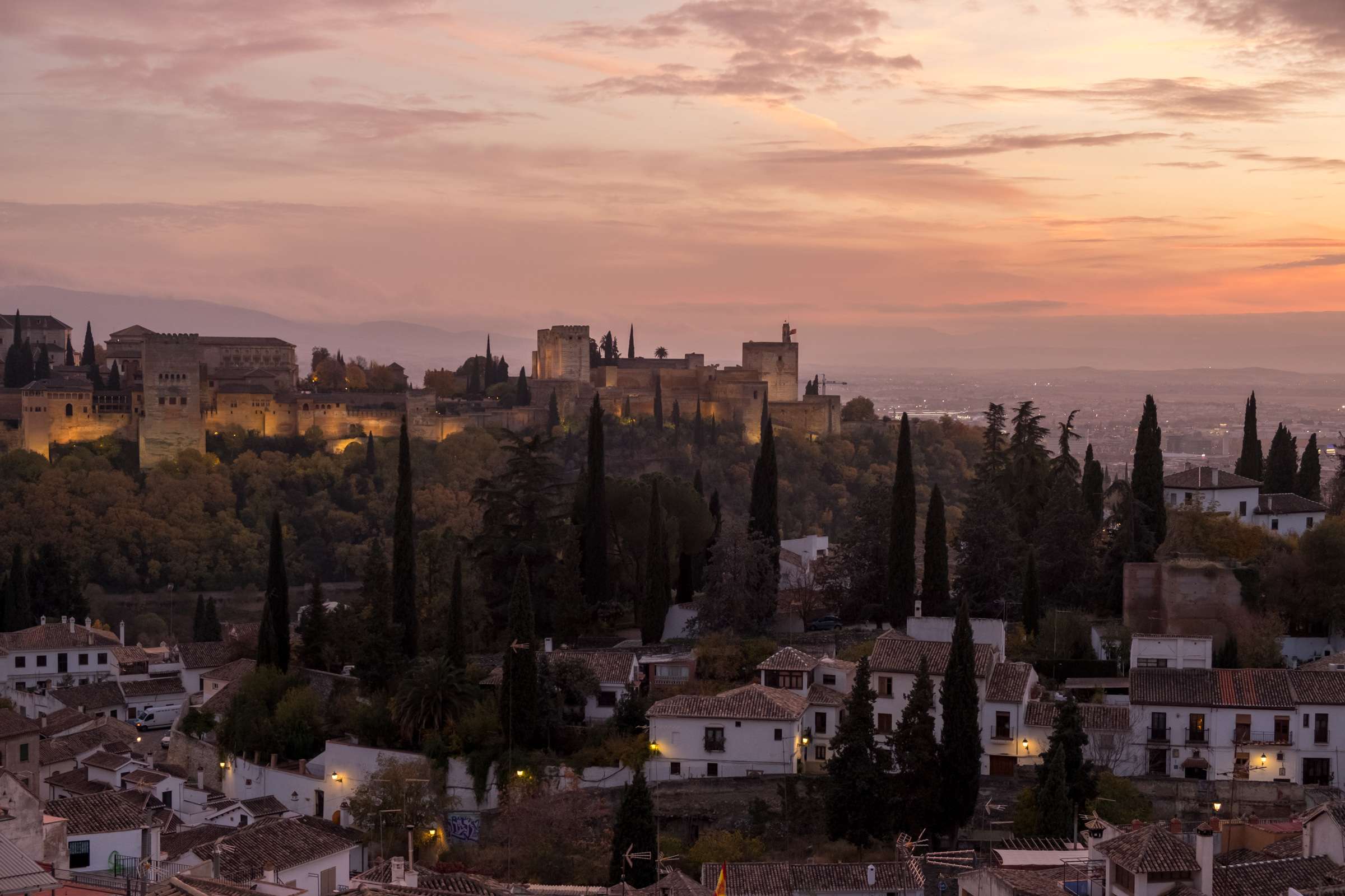 Burning sunset over The Alhambra, Granada