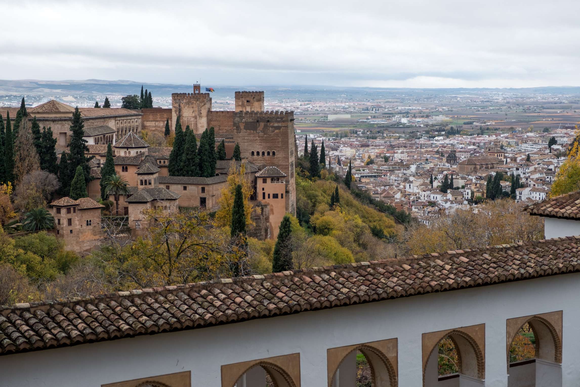 Nasrid Palace and Granada from the Generalife Palace, The Alhambra