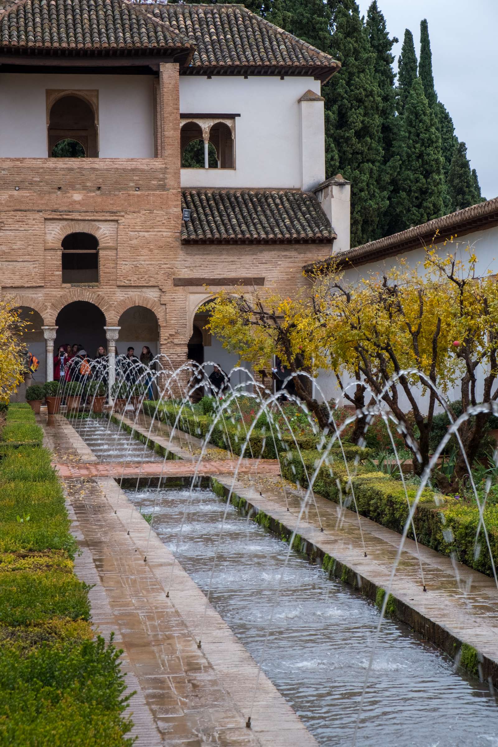 A pond and fountains in the garden of Generalife, The Alhambra, Granada