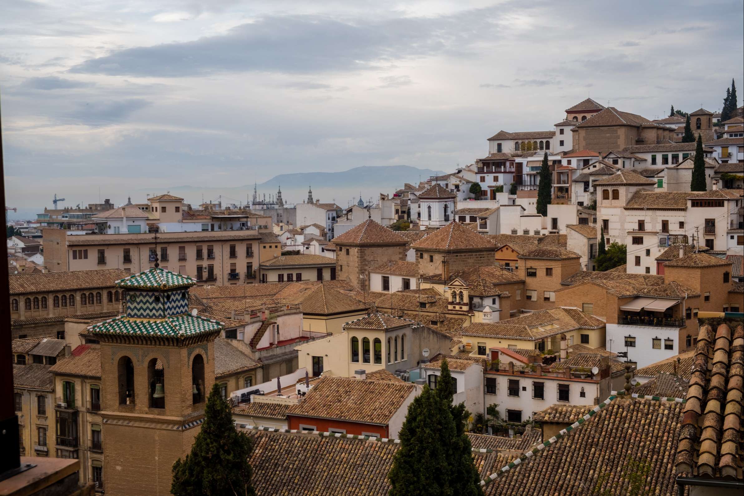 Views over Granada with fog in the distance