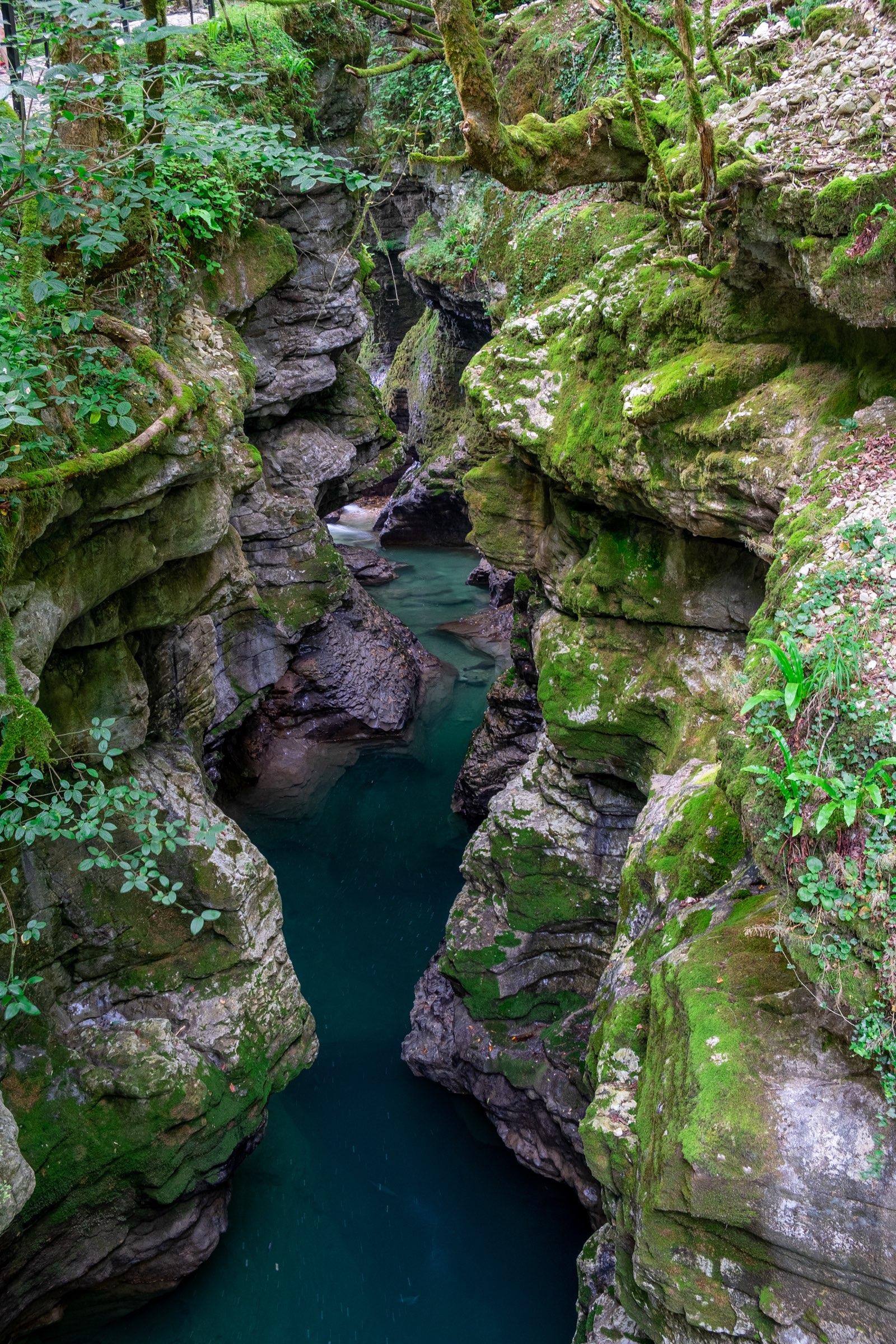 Martvili canyon with serpentine curves and gorgeous deep blue water