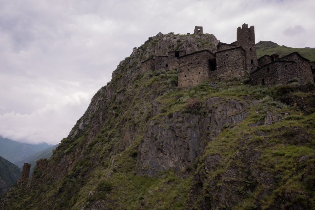 Mutso village fortress precariously on a mountain top
